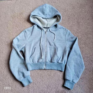 Shein Cropped Hoodie Size M US 6 Pocket Cotton Full‎ Zip Long Sleeves Athleisure